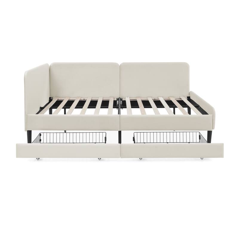 Upholstered Platform Bed with 2 Storage Drawers, Adjustable Velvet Sofa Bed Frame, Free Combination Living Room Daybed