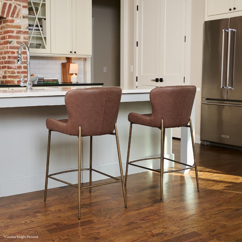 Maven Lane Naomi Metal and Vegan Leather Kitchen Dining Stool