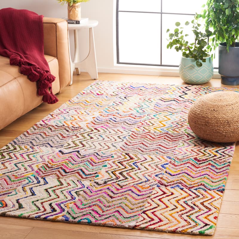 SAFAVIEH Handmade Nantucket Myriame Contemporary Cotton Rug - 5' x 8' - Beige/Brown