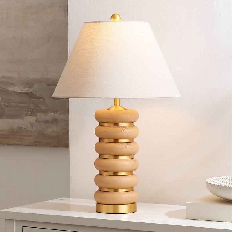 SAFAVIEH Selene 25-inch Resin & Metal Table Lamp (LED Bulb Included) - 16"W x 16"D x 25"H - Light Brown/Brass