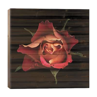 The Kiss Of A Rose Print On Wood by Magda Indigo - Multi-Color