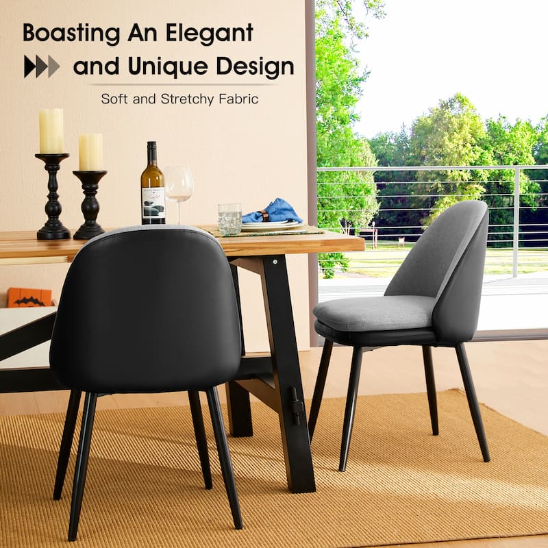 Glitzhome Modern Set of 2/4 PU Leather Mixed Fabric Dining Side Chairs with Metal Legs