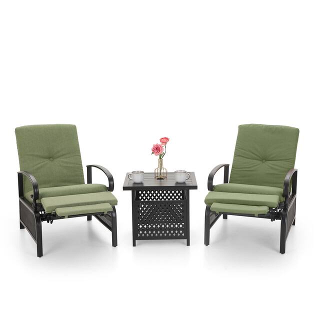 Outdoor Adjustable Cushioned Metal Patio Recliner Lounge Chair