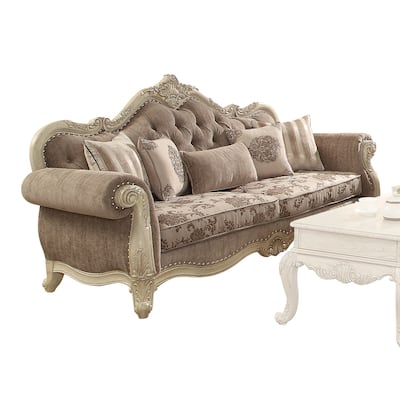 Versaille Gray and Antique White Button Tufted Sofa