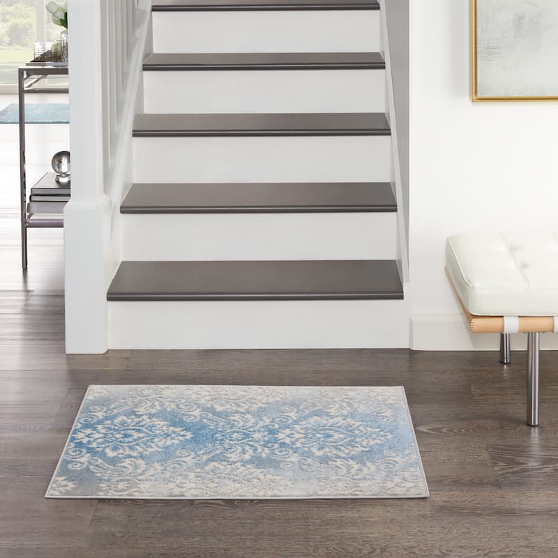 Nourison Elation Damask Pattern French Country Area Rug - 2' x 3' - Ivory Blue - Rectangle