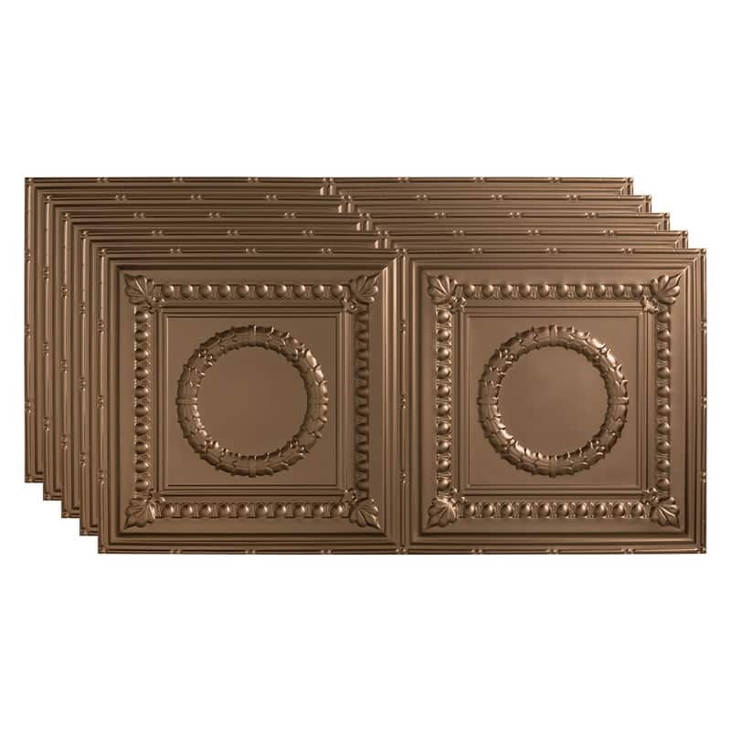 FASÄDE Rosette Decorative Vinyl 2ft x 4ft Glue Up Ceiling Panel in Argent Bronze (5 Pack) - 5 Pack - Argent Bronze