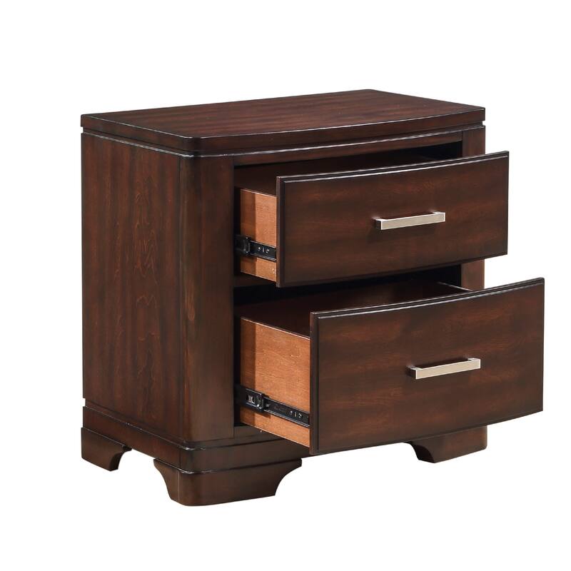 Hudy 2 Drawer Nightstand, 26 Inch, Cherry Brown Birch Veneer