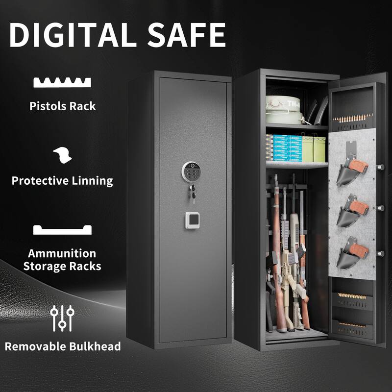 Gun Safes For Home Rifle And Pistols, Fingerprint Electronic Safe With Quick Access, Detachable Partition, No Assembly Required