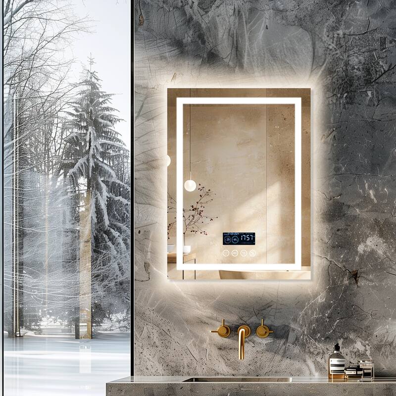 Smart LED Illuminated Fog-free Large Bathroom Mirror with Bluetooth Speakers, Digital Display