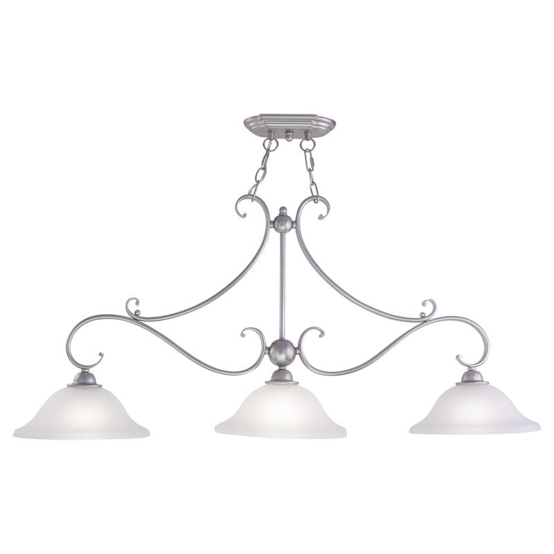 3 Light Linear Chandelier Pendant Light - Nickel Finish, White Glass Shade - Island Kitchen Dining Room - 20.25