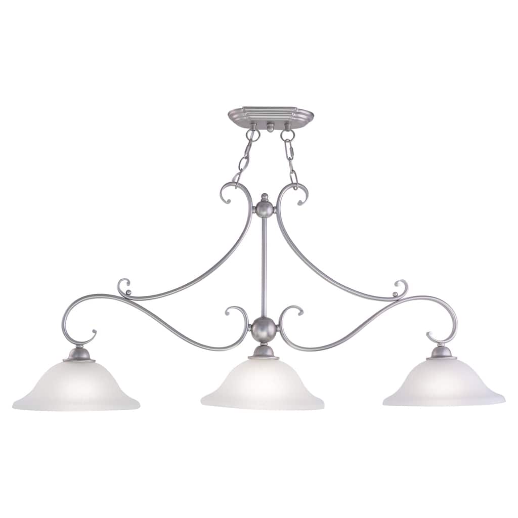 3 Light Linear Chandelier Pendant Light - Nickel Finish, White Glass Shade - Island Kitchen Dining Room - 20.25