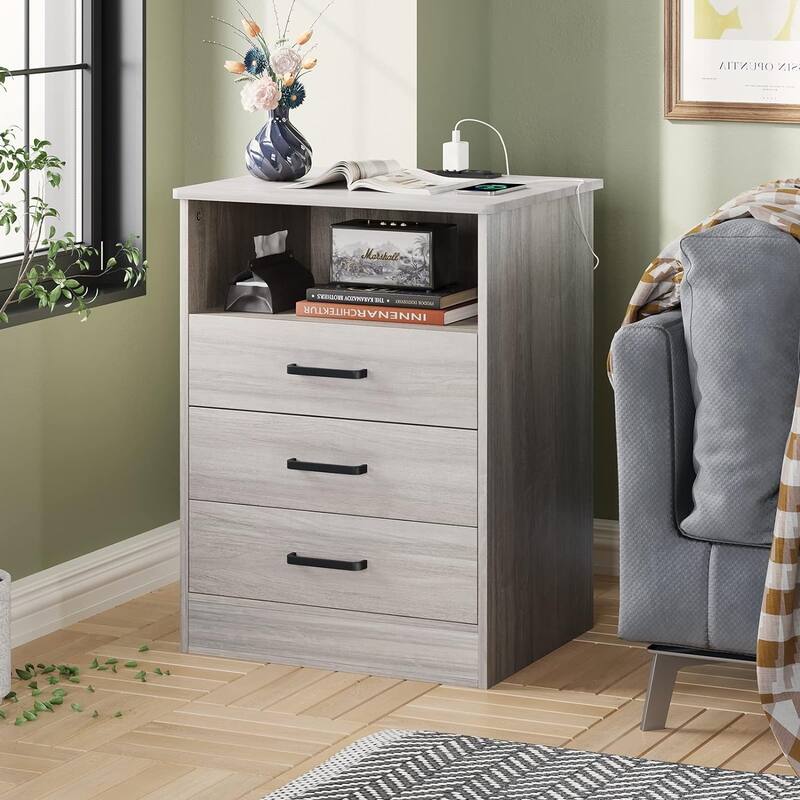 Bedroom Nightstand 3 Drawers with USB Port End Table Side Table