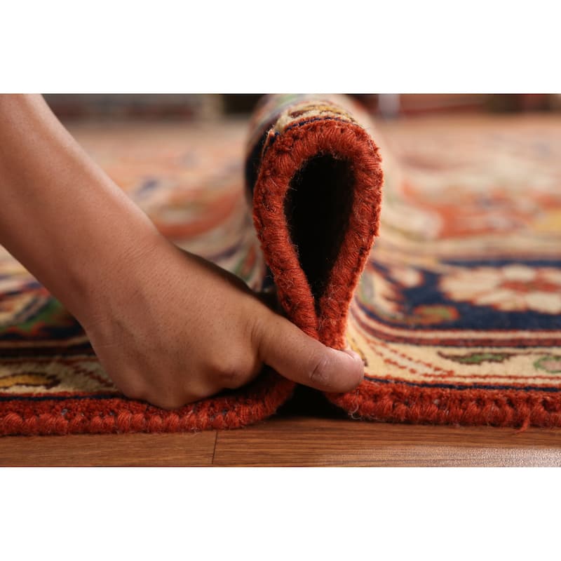 Orange Geometric Heriz Serapi Indian Area Rug Handmade Wool Carpet - 9'1" x 11'8"