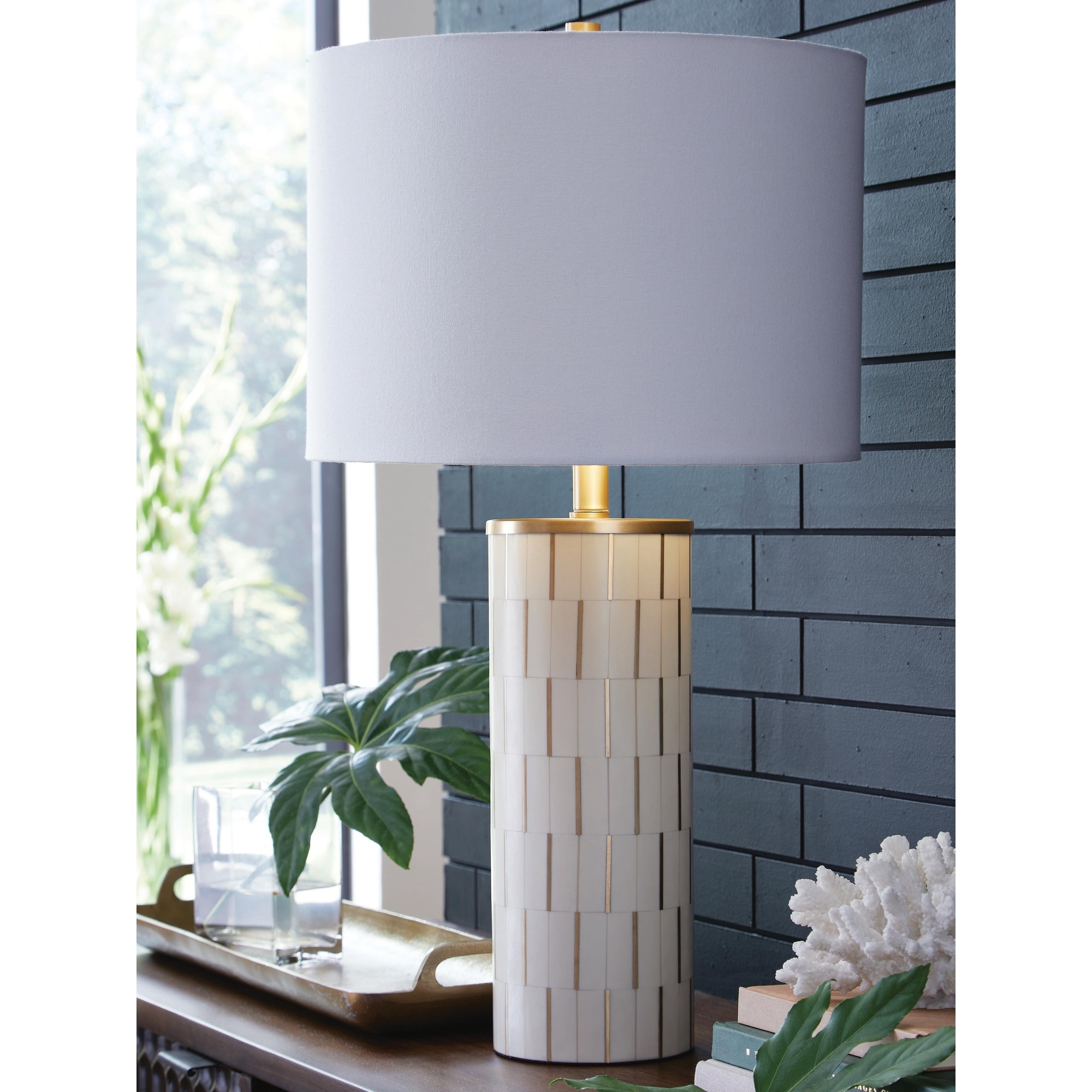 Signature Design by Ashley Faridworth White/Gold Table Lamp - 16" W x 16" D x 30" H