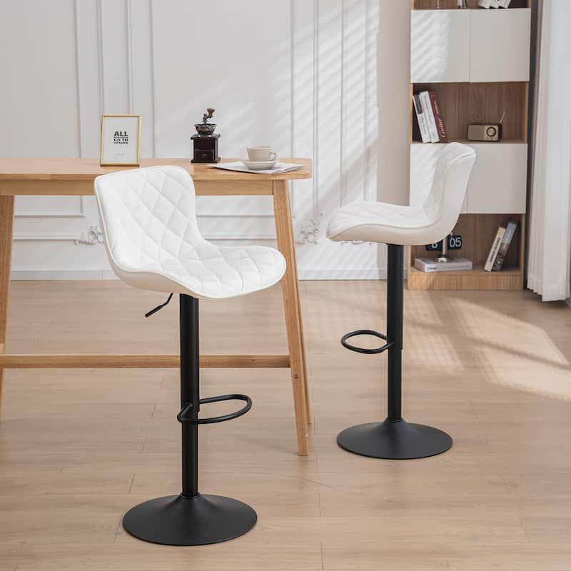 Bar Stools Set of 2 Adjustable Swivel Bar Chairs Modern Counter Stools - White