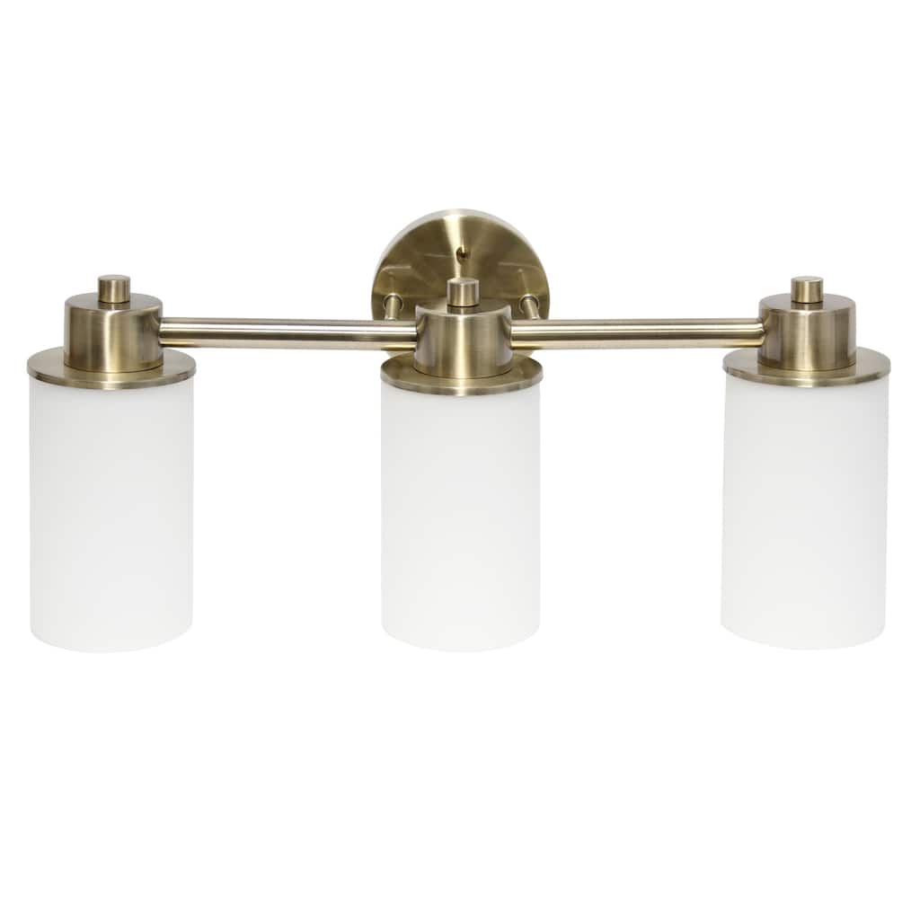 3-Light Vanity Light - Metal & Glass Shade Uplight Downlight - Bathroom, Entryway Fixture - Antique Brass Finish - 7.5