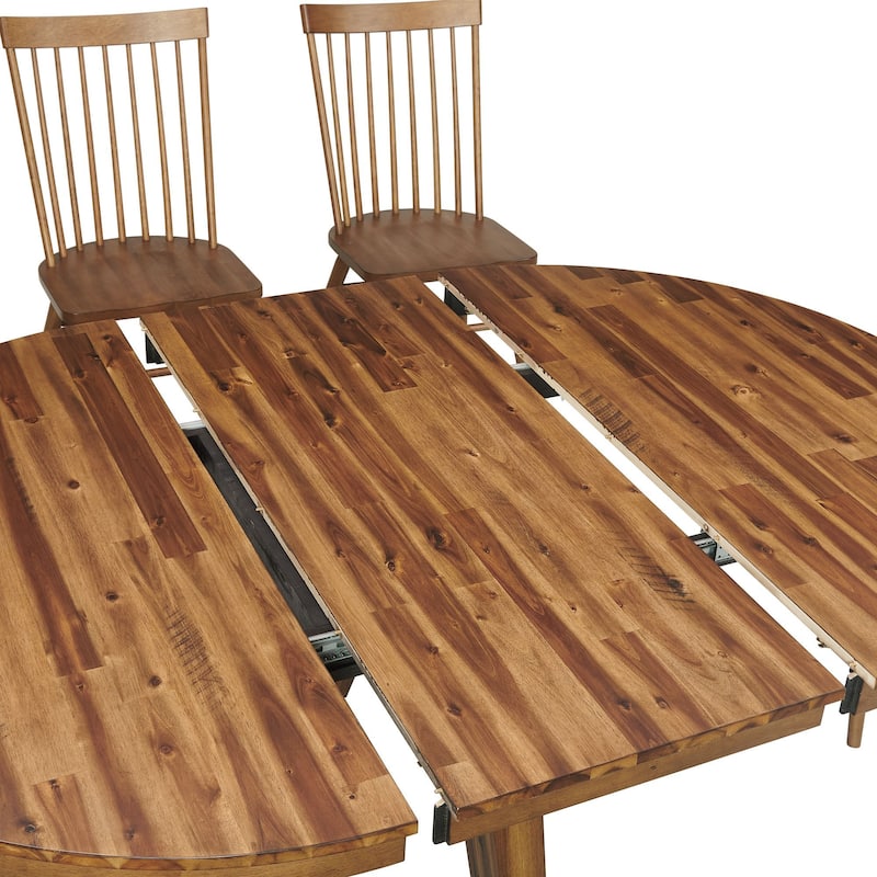 Vantage 42" Solid Wood Dining Table with Leaf, Ornate Spice Acacia