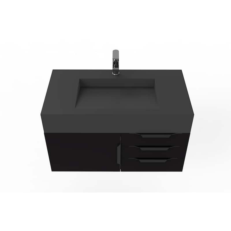 Nile 36" Wall Mounted Bathroom Vanity Set w/ Black Top