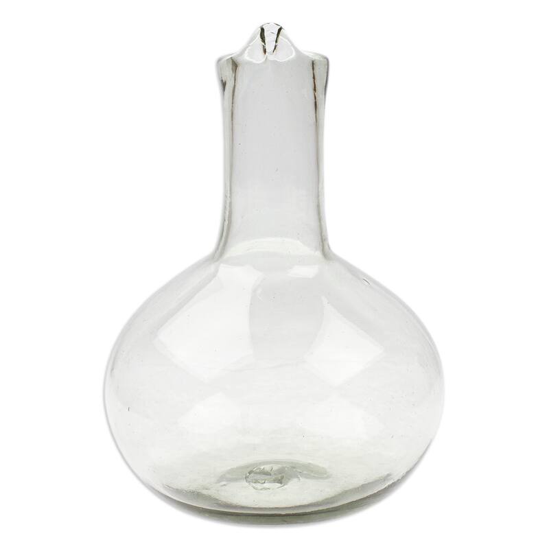 NOVICA Artisan Handblown Recycled Ecofriendly Glass Decanter Wine From Mexico Clear Tableware Drinkware 'Exquisite Shape'