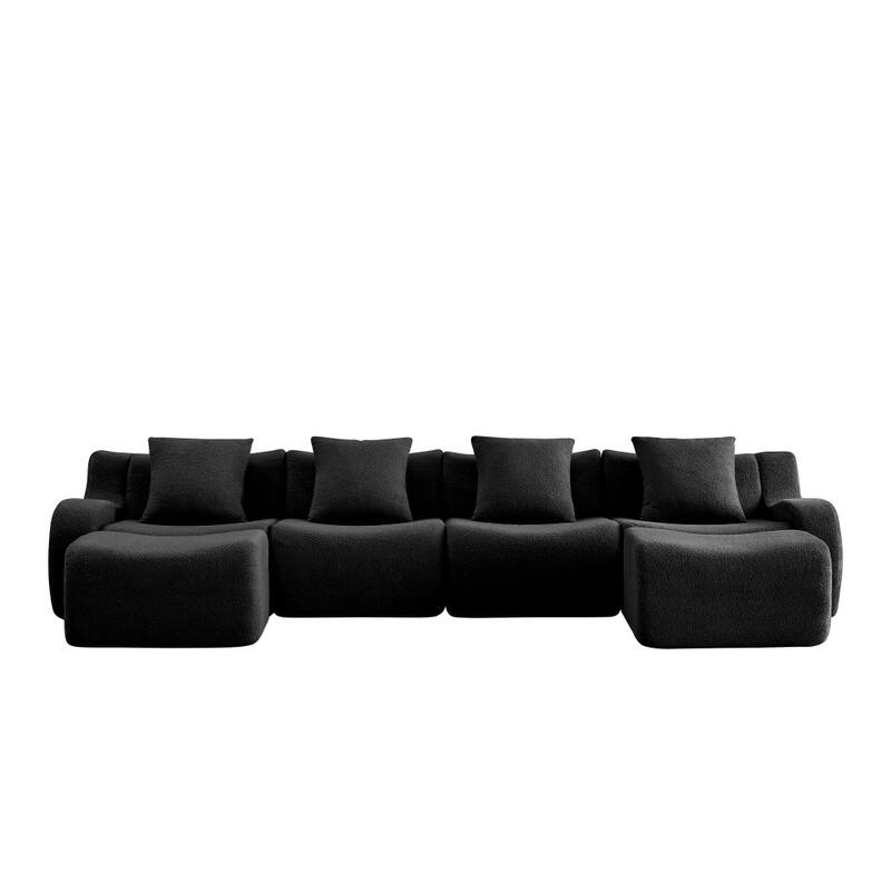 148" Premium Teddy Fabric U-shaped Modular Curved Armrests Boneless Sofa Set