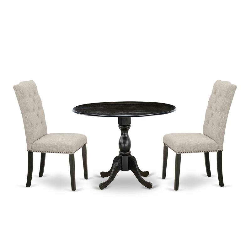 East West Furniture 3 Piece Dinette Set- a Round Dining Table and 2 Linen Fabric Parsons Dining Chairs, (Finish Options)