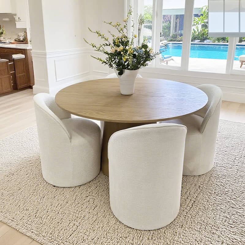 Chenille Rolling Upholstered Dining Chair with Wheels (Set of 4)