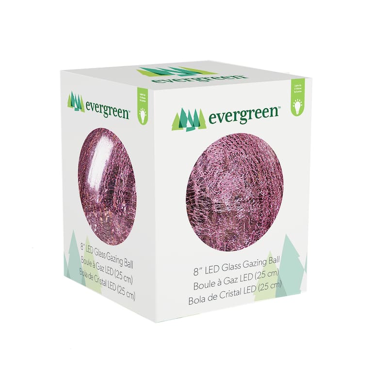 8 in. LED Pink Crackled Glass Decorative Ball