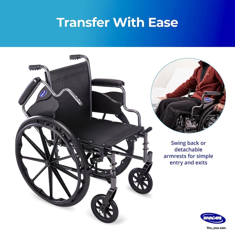 Invacare Essentials Tracer SX3 Foldable Manual Wheelchair w/ Swing-Away Footrests & Desk Arms - Black