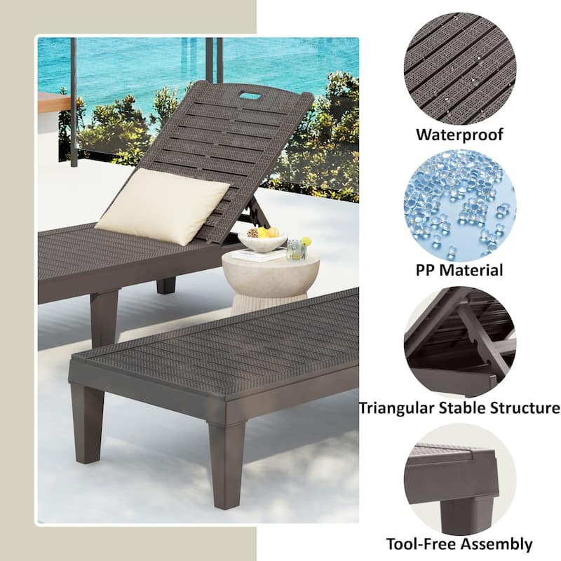 2-Piece Outdoor Resin Chaise Lounges Chairs with Adjustable Backrest