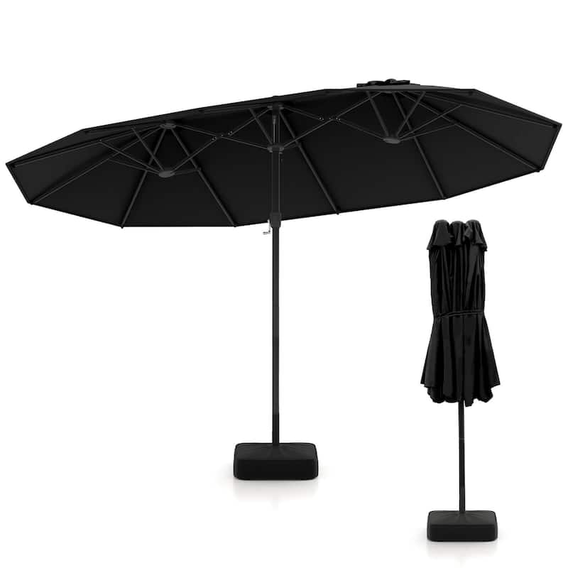 Costway 15FT Double-Sided Twin Patio Umbrella Outdoor Market W/ Crank - Black