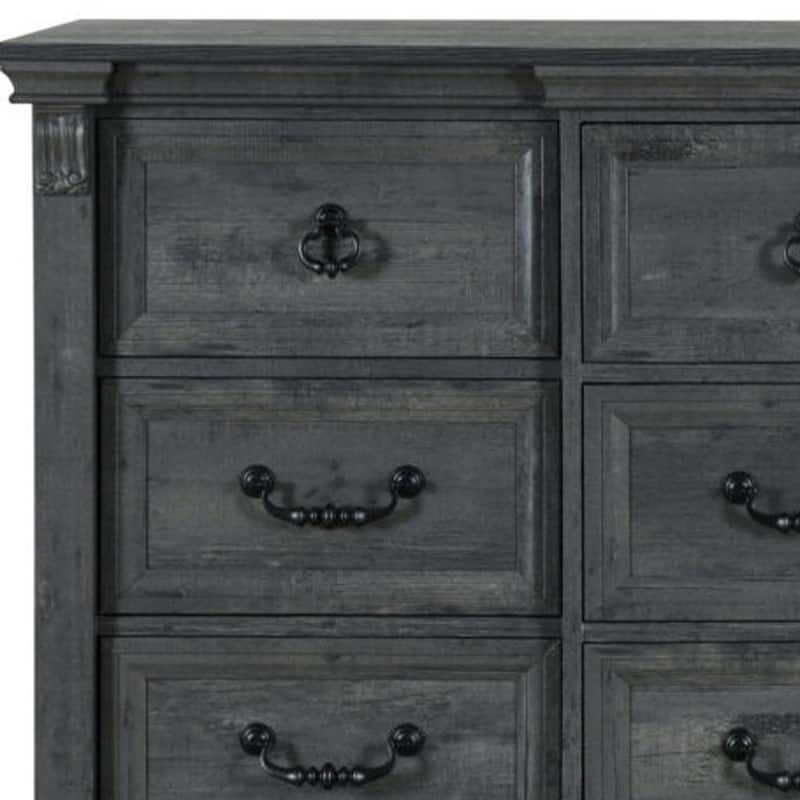 HomeRoots 64" Gray Wood Nine Drawer Triple Dresser