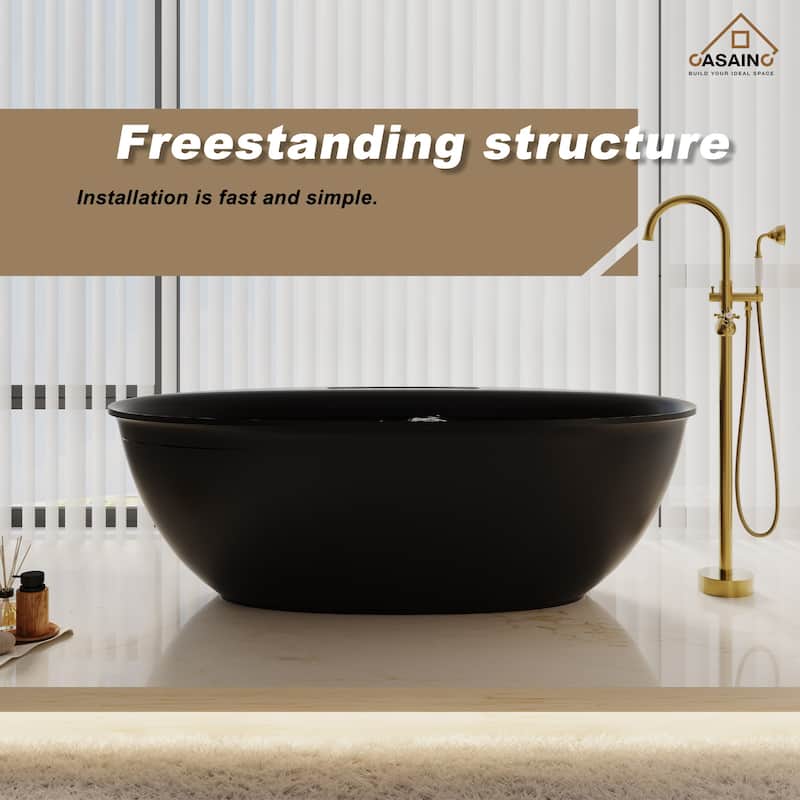 63" / 67" Solid Surface Freestanding Bathtub in Matte White/Black