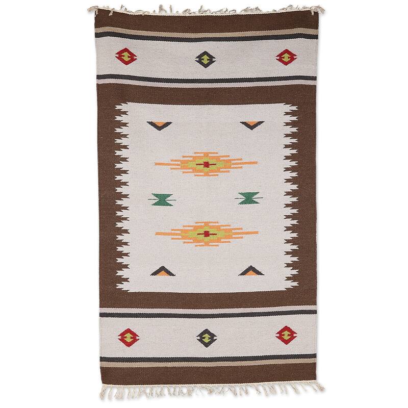 Novica Handmade Geometric Ceremony Wool Area Rug (3X5) - 2'3" x 12' Runner