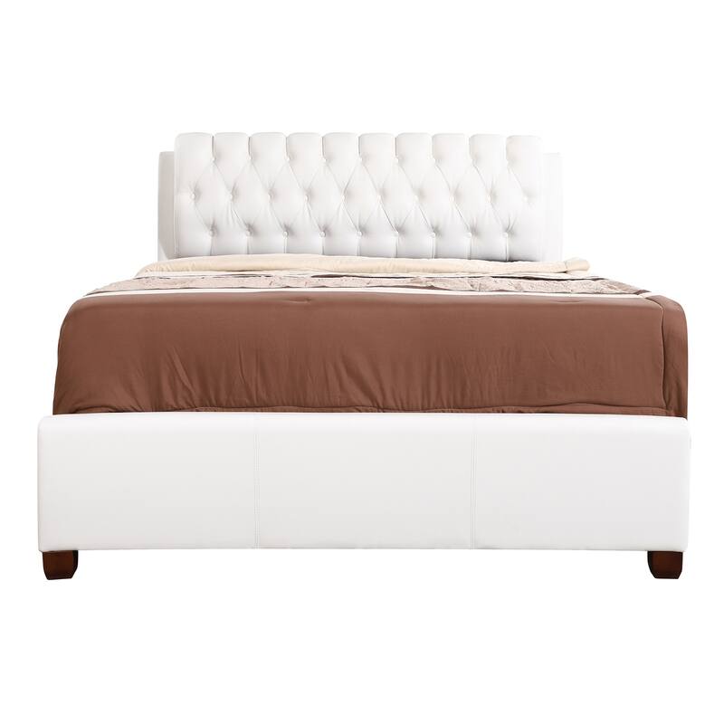 King Panel Bed - Faux Leather Upholstery, Padded Headboard & Wood Veneers - Requires Box Spring