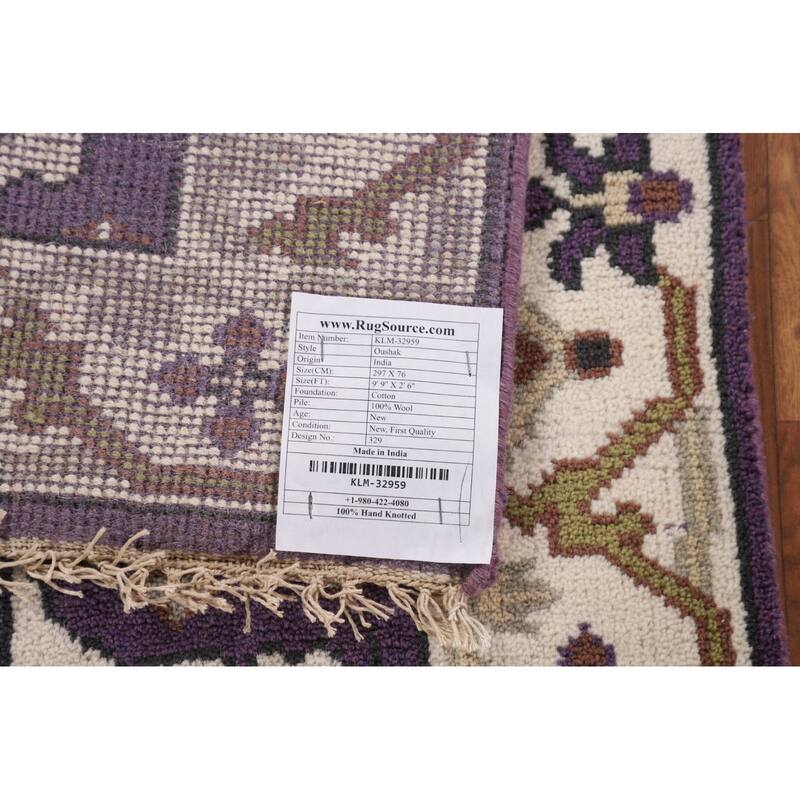 Purple Oushak Oriental Runner Rug Hand-Knotted Floral Wool Carpet - 2'6"x 9'9"