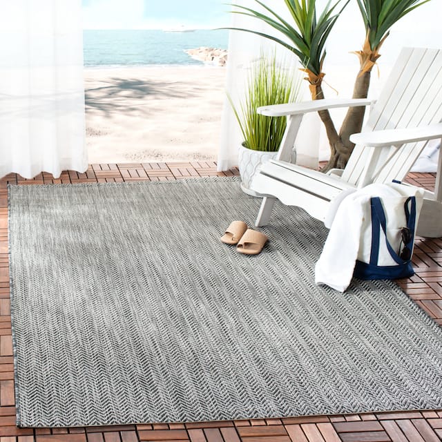 SAFAVIEH Courtyard Carolann Indoor/ Outdoor Waterproof Patio Backyard Rug - 10' Square - Black/Beige