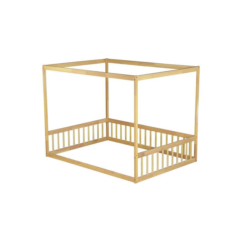 Canopy Frame Floor Bed with Fence, Guardrails