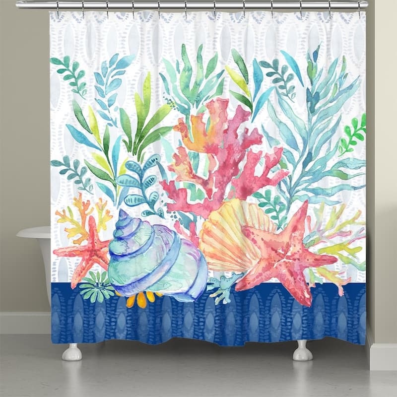 Blue Coastal Coral Shower Curtain