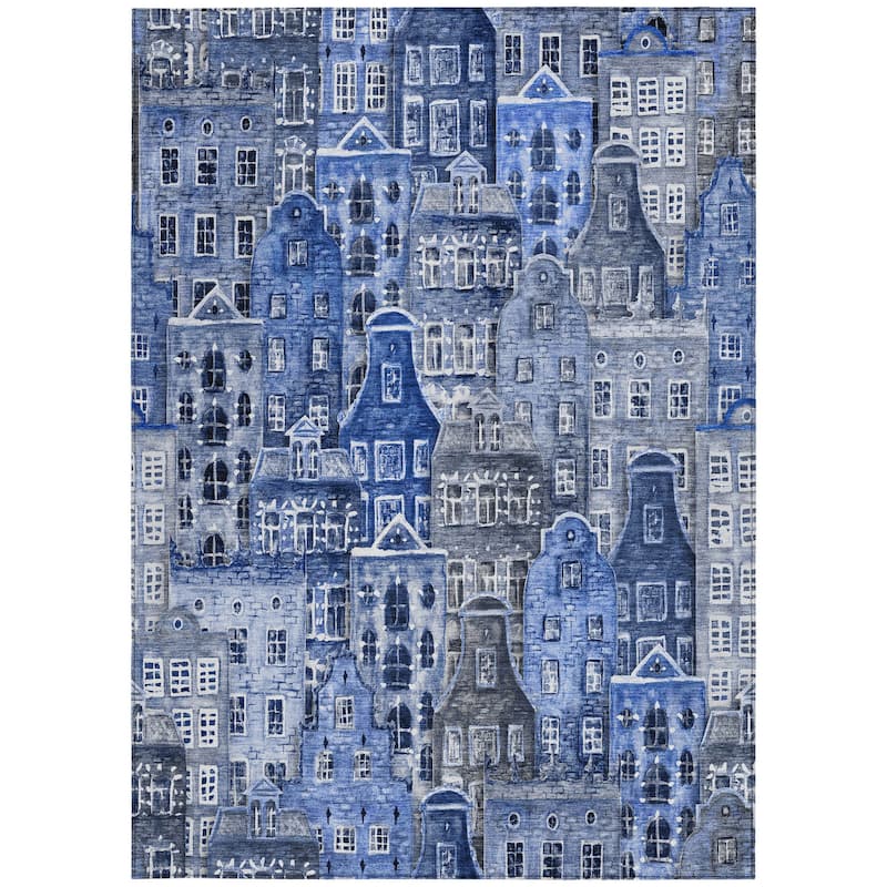 HomeRoots Village Houses Transitional Rectangle Outdoor Rug