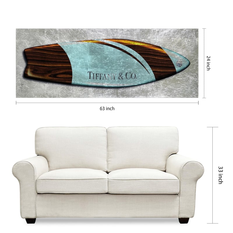 "Fashion T Blue Surfboard" Reverse Printed Tempered Glass with Silver Leaf