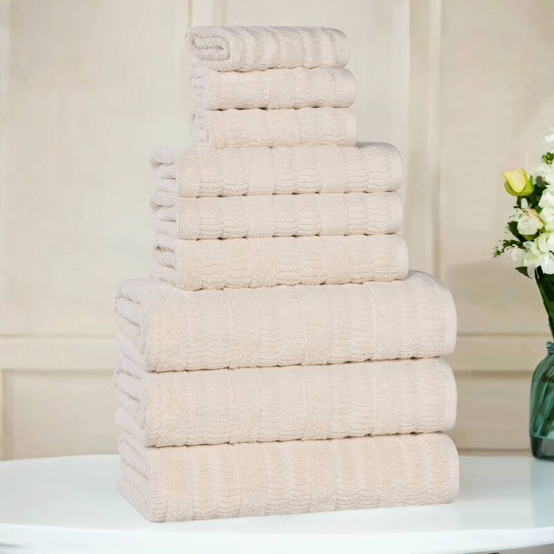Superior Mika Smart Twist Viscose Cotton Blend 9 Piece Towel Set - Ivory