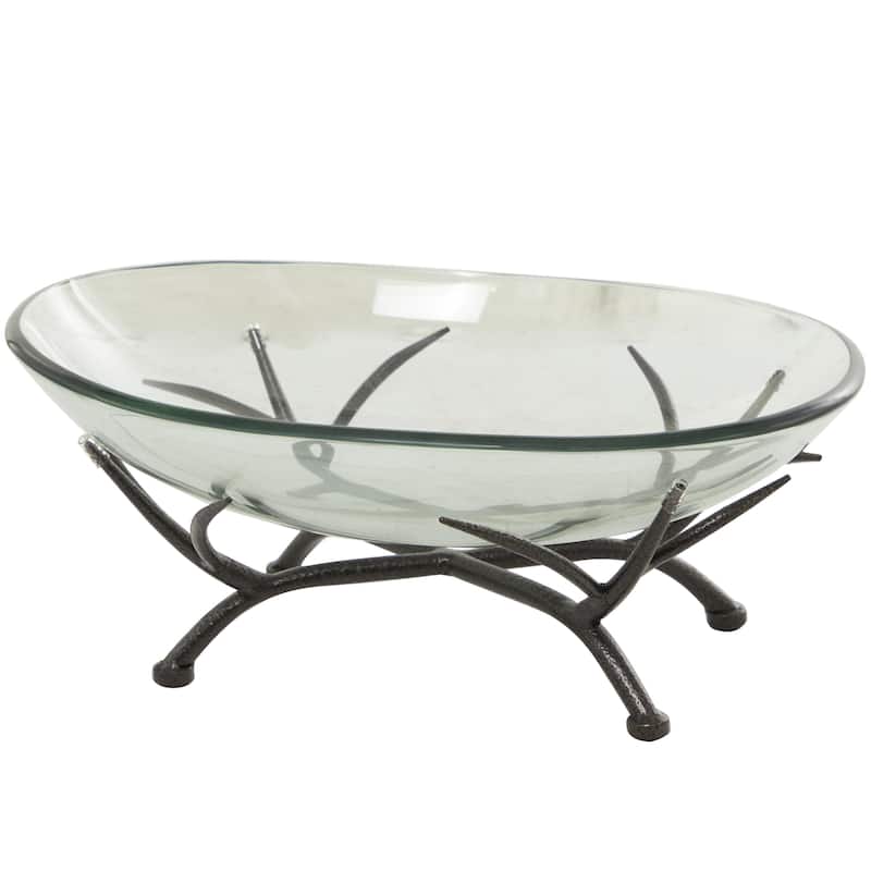 Glass Kitchen Serving Bowl with Black Metal Branch Stand - Clear - Roche River Decor