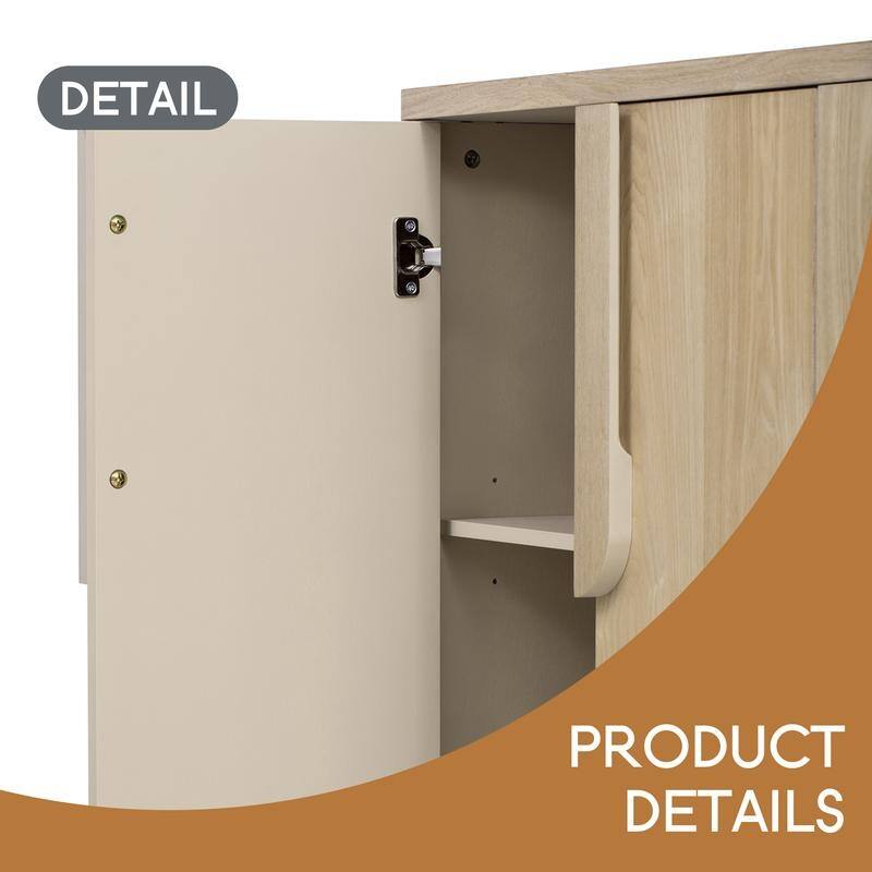 4-Door Buffet Cabinet with Storage, Wood Sideboard Cabinet with Unique Arc Handles and Adjustable Shelves for Dining Room