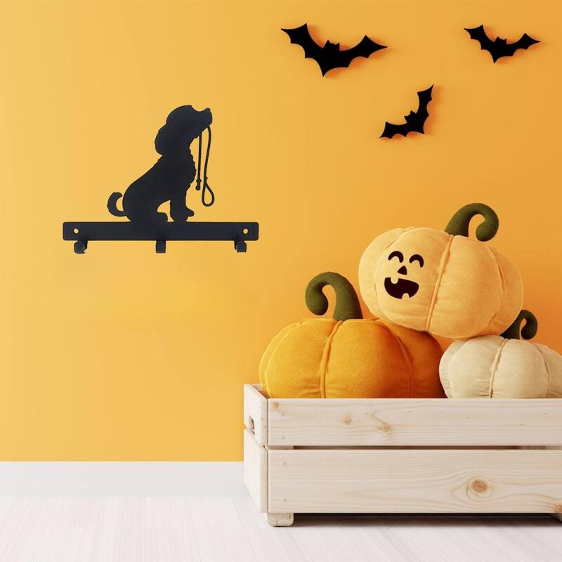 Black Matte Metal DOG Lead Wall-Mounted Towel Rack with 6 Hooks for Towels Robes and Accessories - 7.8”L x 6”H