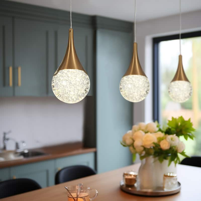 Modern Gold LED Crystal 1-Light Pendant Light for Kitchen Island Bedroom - Dia. 3.9" x H 7.7"