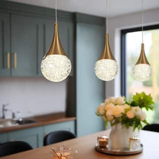 Modern Gold LED Mini Crystal 1-Light Pendant Light for Kitchen Island Bedroom - Dia. 3.9" x H 7.7"