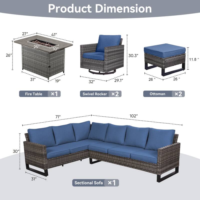 Gymojoy L-Shaped Outdoor Corner Sectional Sofa 6-seats Couch Conversation Set