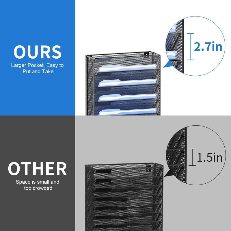 2Pack 12 Tier Hanging Wall File Organizer with Hooks - 12.6"L x 4.7"W x 32"H