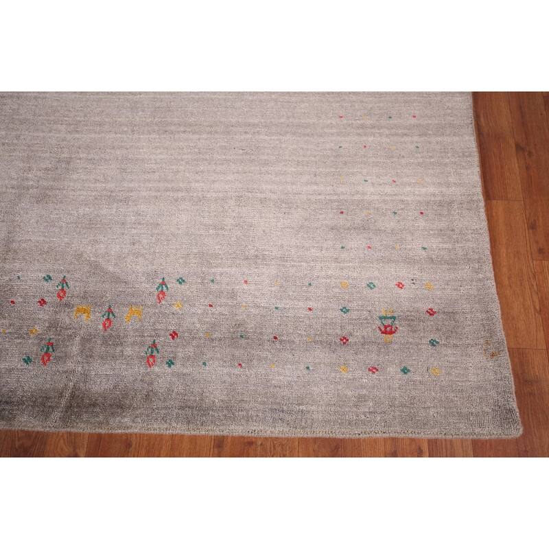 Earth Tone Striped Gabbeh Indian Area Rug Handmade Wool Carpet - 7'10" X 9'8"