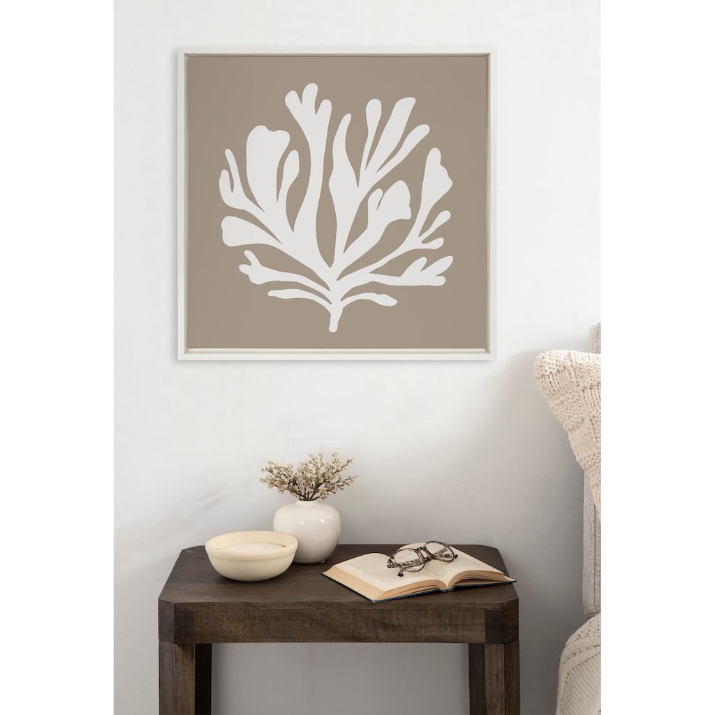 Kate and Laurel Sylvie Sophisticated Neutral Coral Tan Framed Canvas by The Creative Bunch Studio